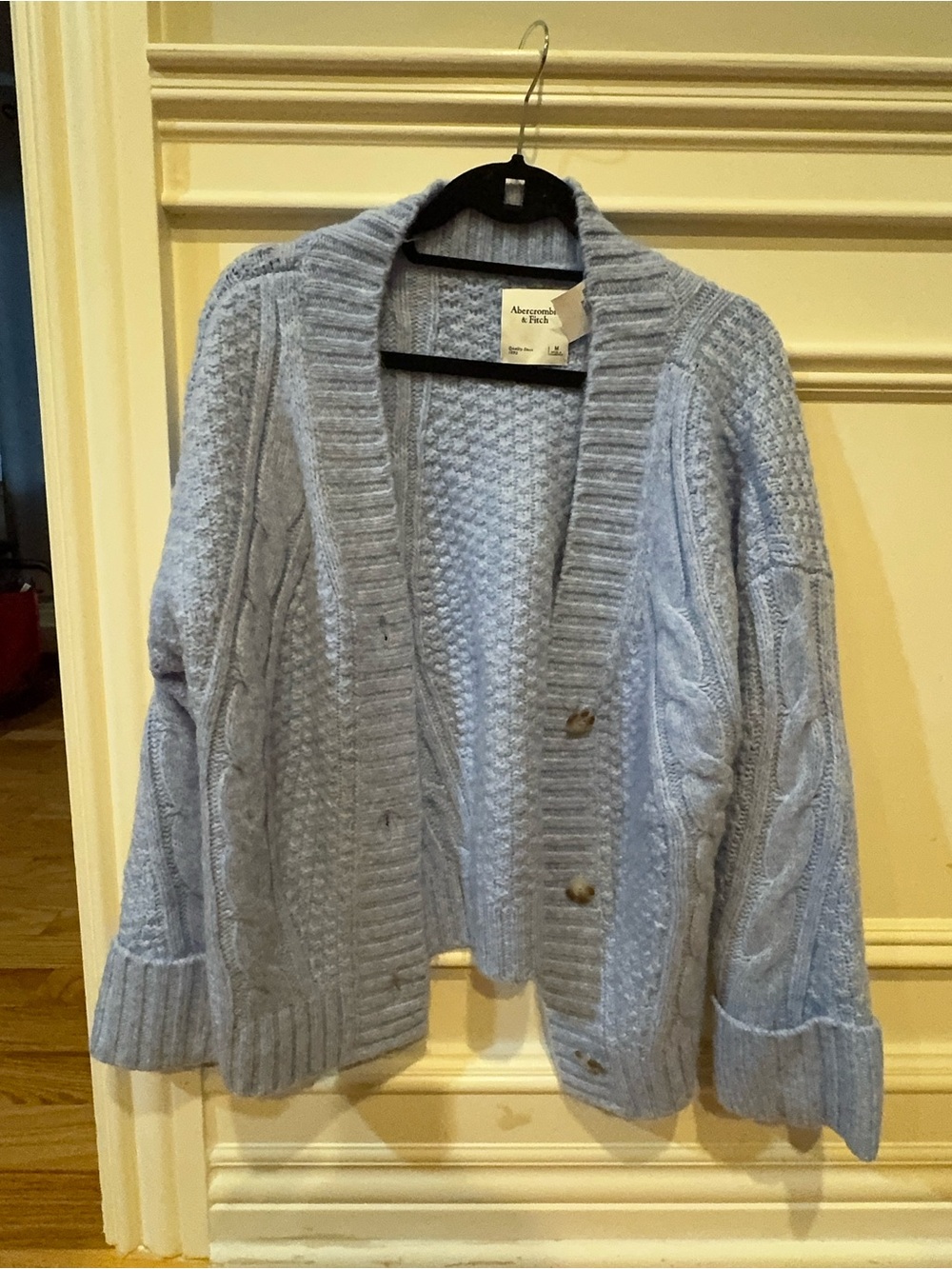 New Abercrombie & Fitch Baby Blue Cable Knit Shawl-Collar Cardigan